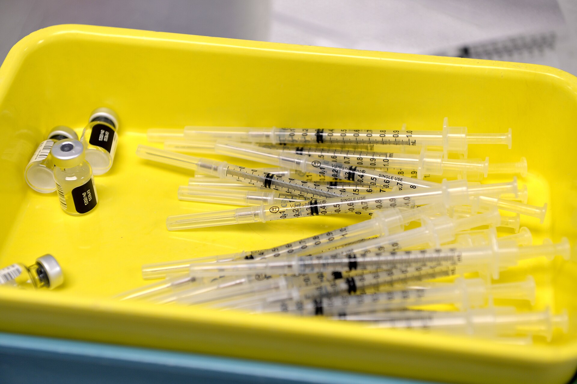 Prepared syringes on a clinical tray